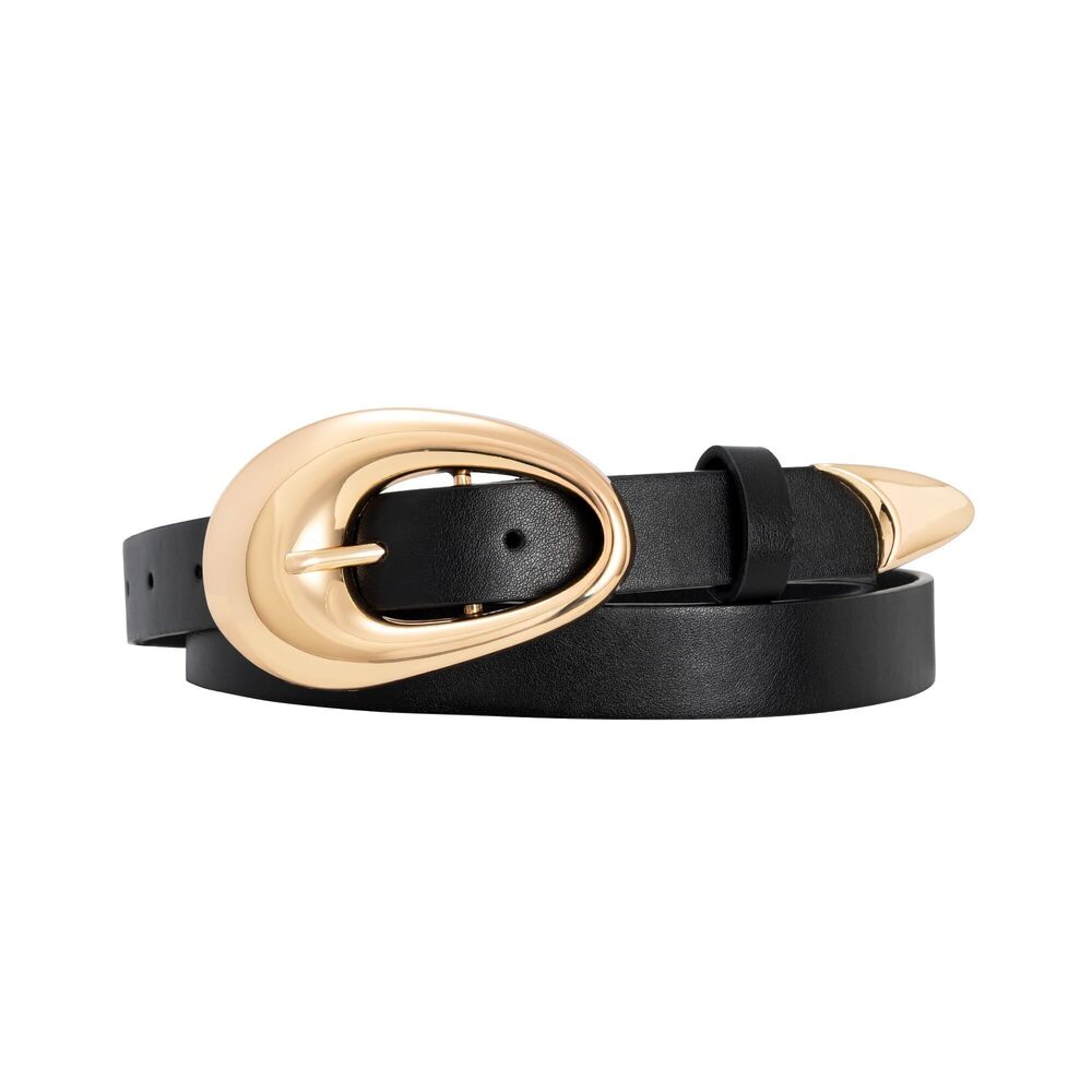 9778 Black Leather Belts For Women With Trendy Gold Buckle, Womens